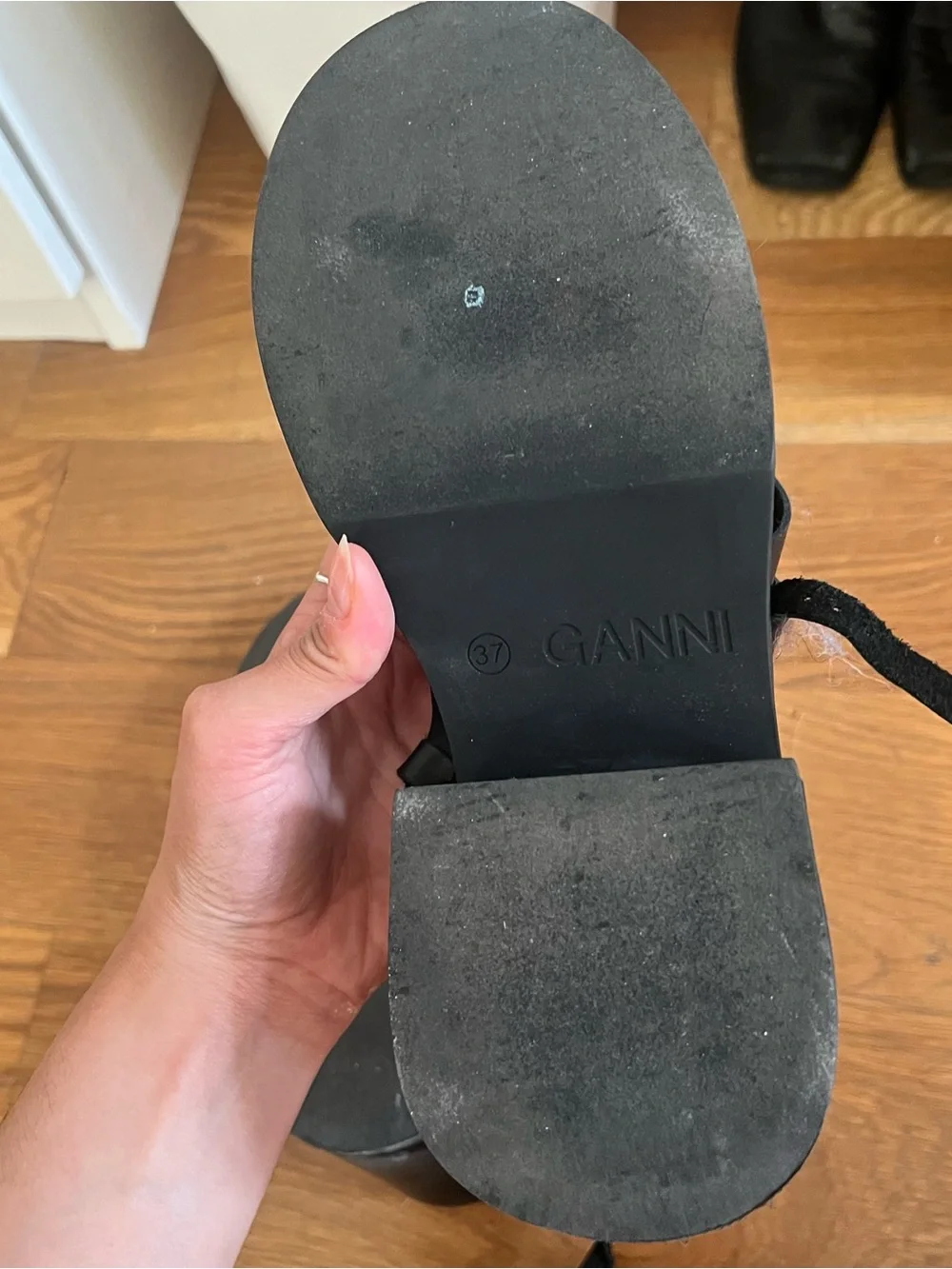 Ganni Black Leather Platform Strappy Sandals
